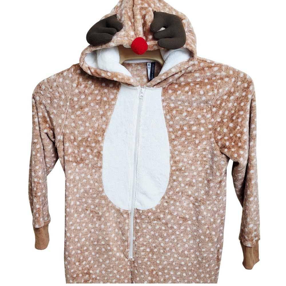 Jaclyn Intimates Reindeer One piece XL Pajama Costume Polka Dot Soft Rudolph